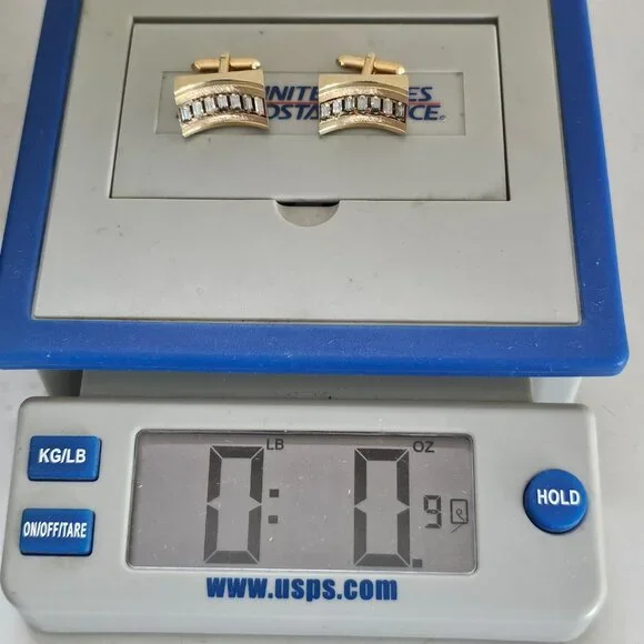 Vintage Swank Cufflinks Baguette Clear Rhinestone Gold Tone Rectangle Curved MCM - Picture 11 of 11